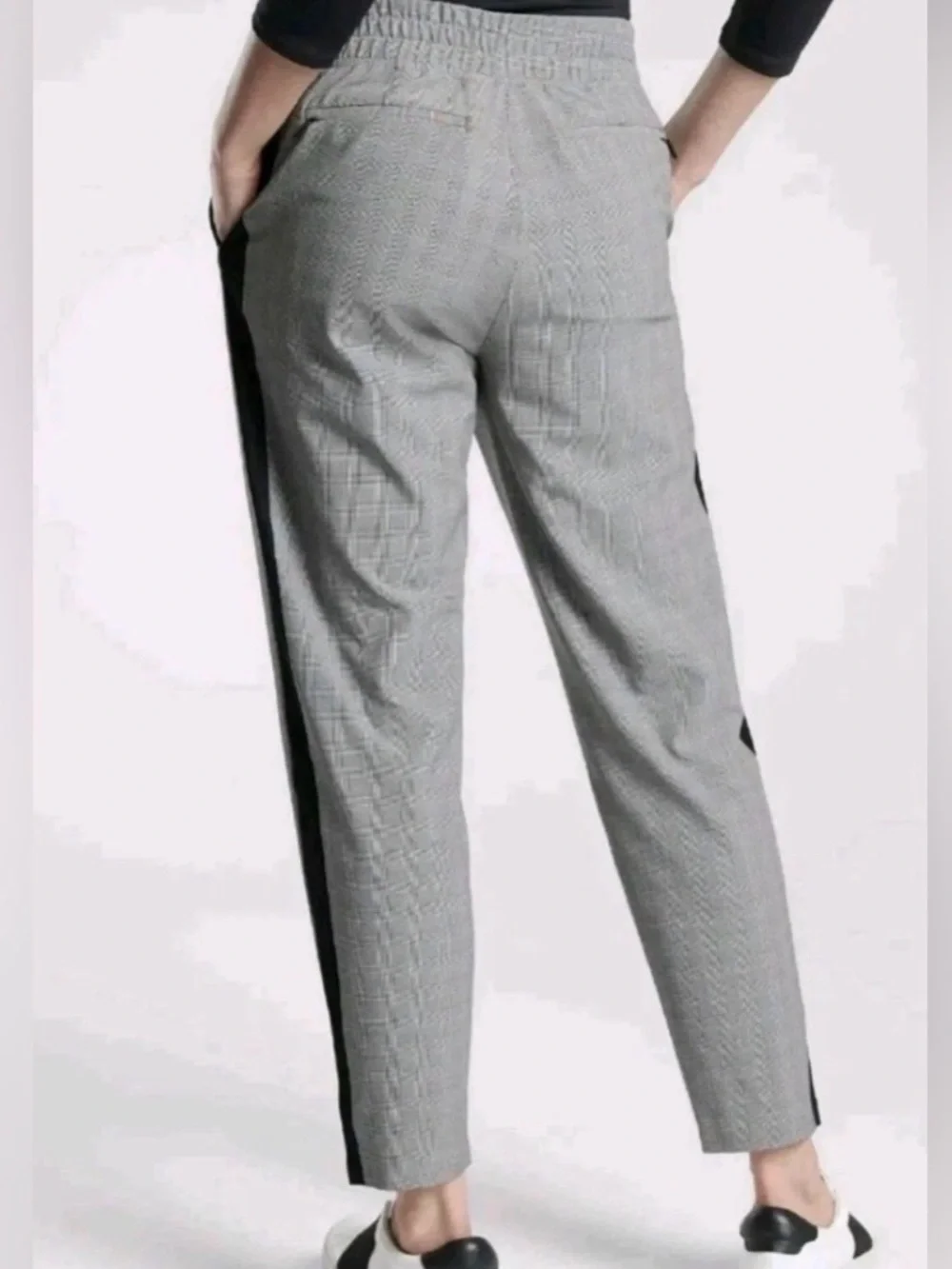 Athleta Brooklyn Plaid Ankle Pants with Black Side Stripe